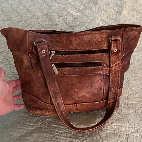 Vintage Genuine Leather zippered tote bag / Rawhide shoulder bag - Picture 1 of 16